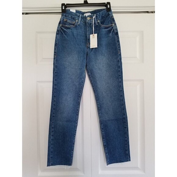 Good American Good Classic Skinnyish Fit Raw Hem Blue Hi-Rise Jeans Sz 0/25 - Picture 2 of 10